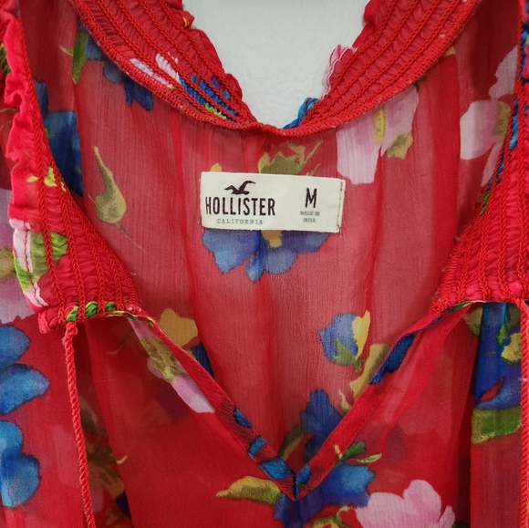 Hollister Red Floral Sheer Blouse - Picture 3 of 6